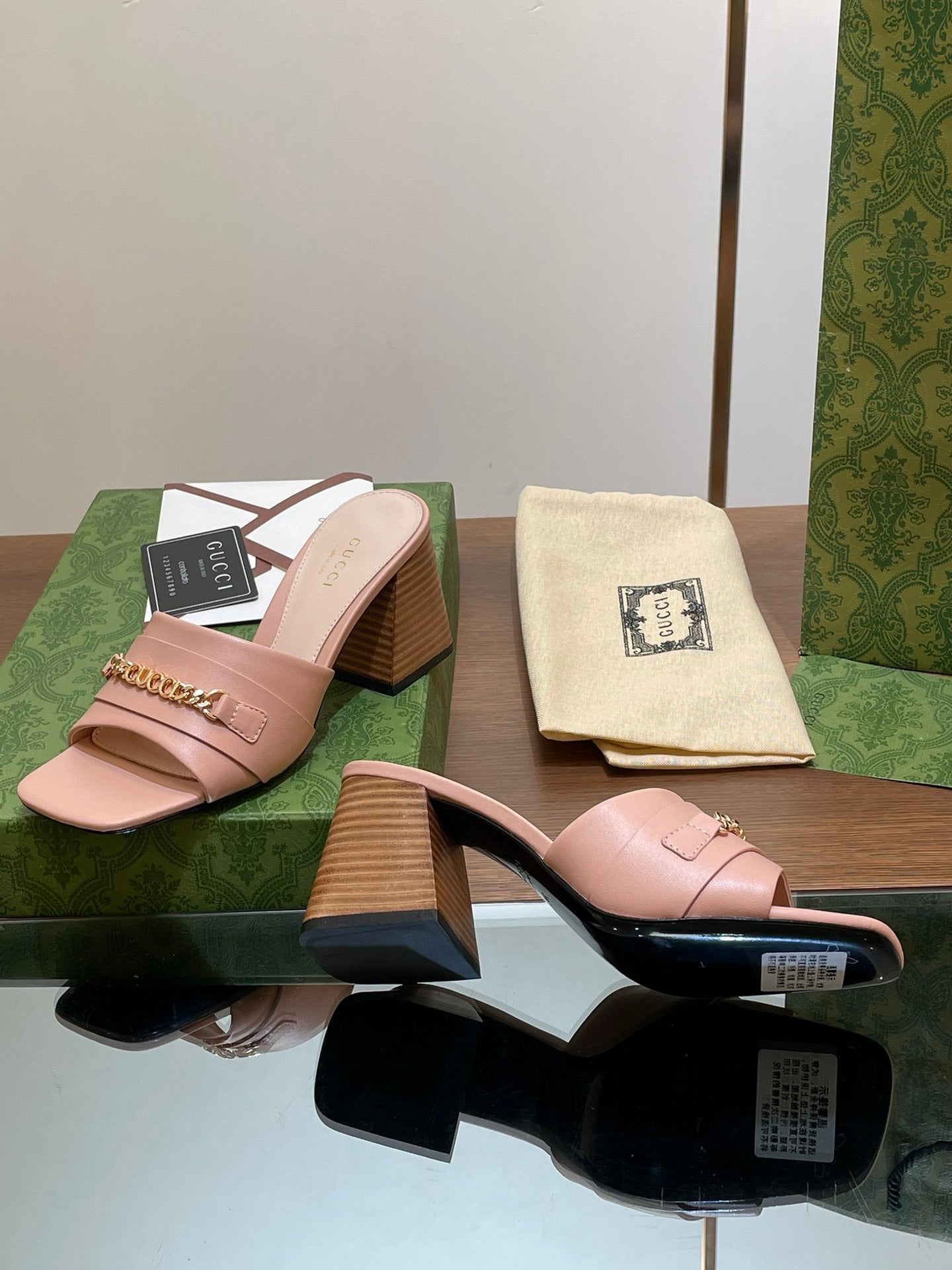 GUCCI SIGNORIA SLIDE SANDAL PASTEL PINK DENIM