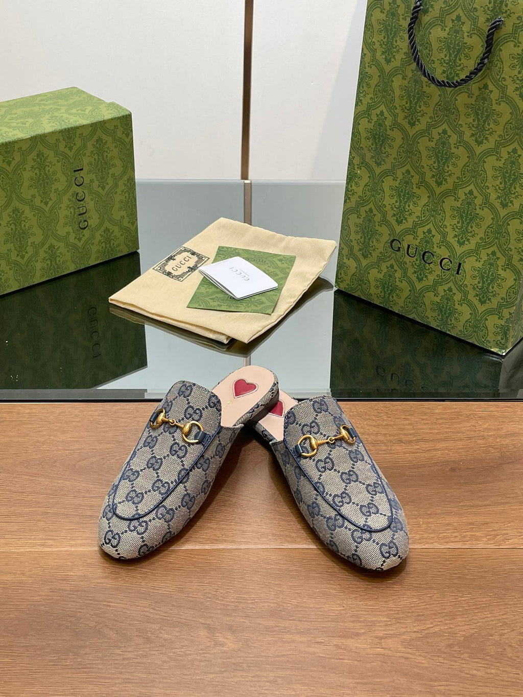GUCCI PRINCETOWN MULES LIGHT GRAY FABRIC