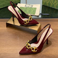 GUCCI HIGH SLINGBACK 10.5 CM IN WINE RED GLOSSY CALFSKIN WITH GOLD HARDWARE