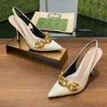GUCCI HIGH SLINGBACK 10.5 CM IN WHITE GLOSSY CALFSKIN WITH GOLD HARDWARE