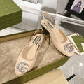 GUCCI METALIC SLINGBACK FLATS IN TAN BEIGE CALFSKIN