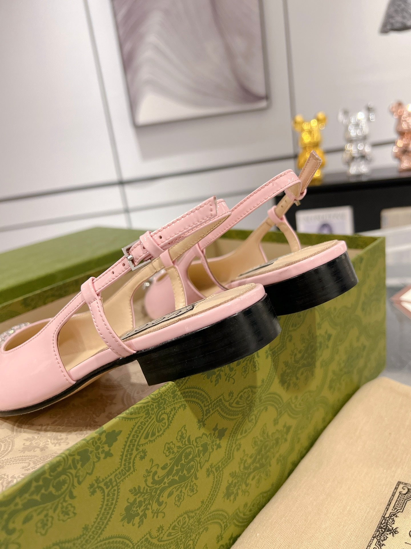 GUCCI CRYSTALS SLINGBACK BALLET LIGHT PINK CALFSKIN