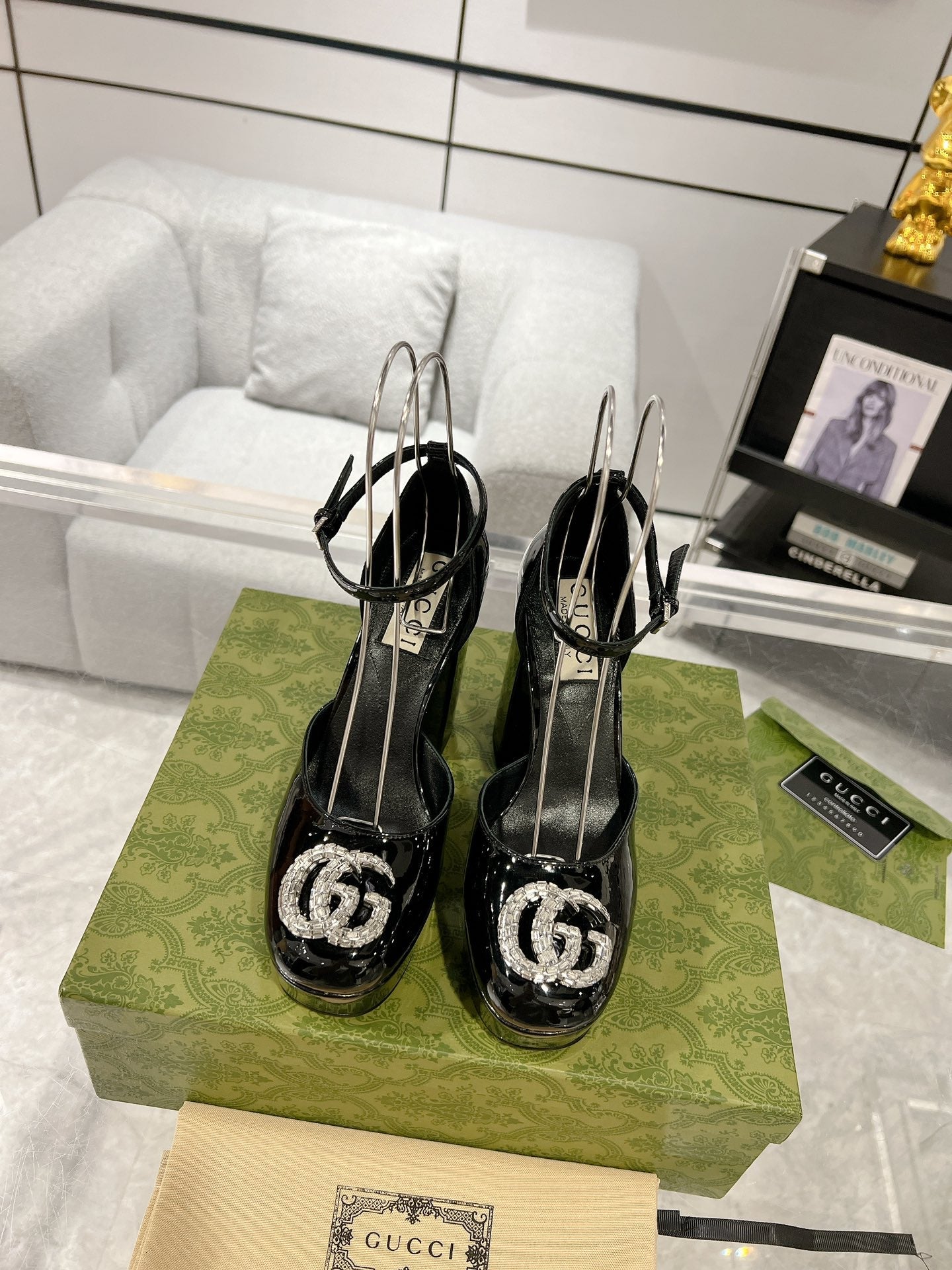 GUCCI HIGH SANDAL SQUARE HEEL 12 CM IN BLACK CALFSKIN