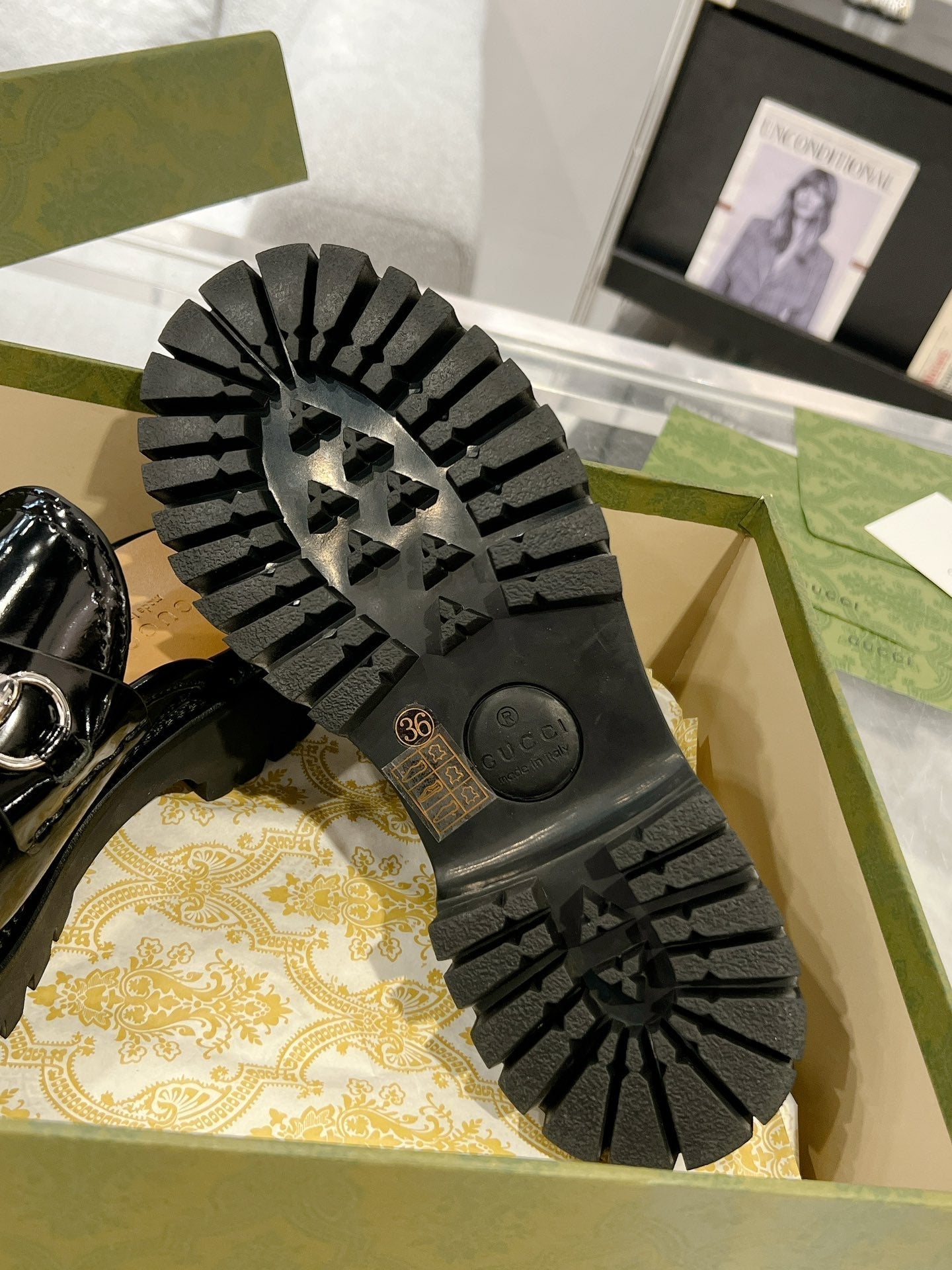 GUCCI MULE WITH HORSEBIT GLOSSY BLACK CALFSKIN