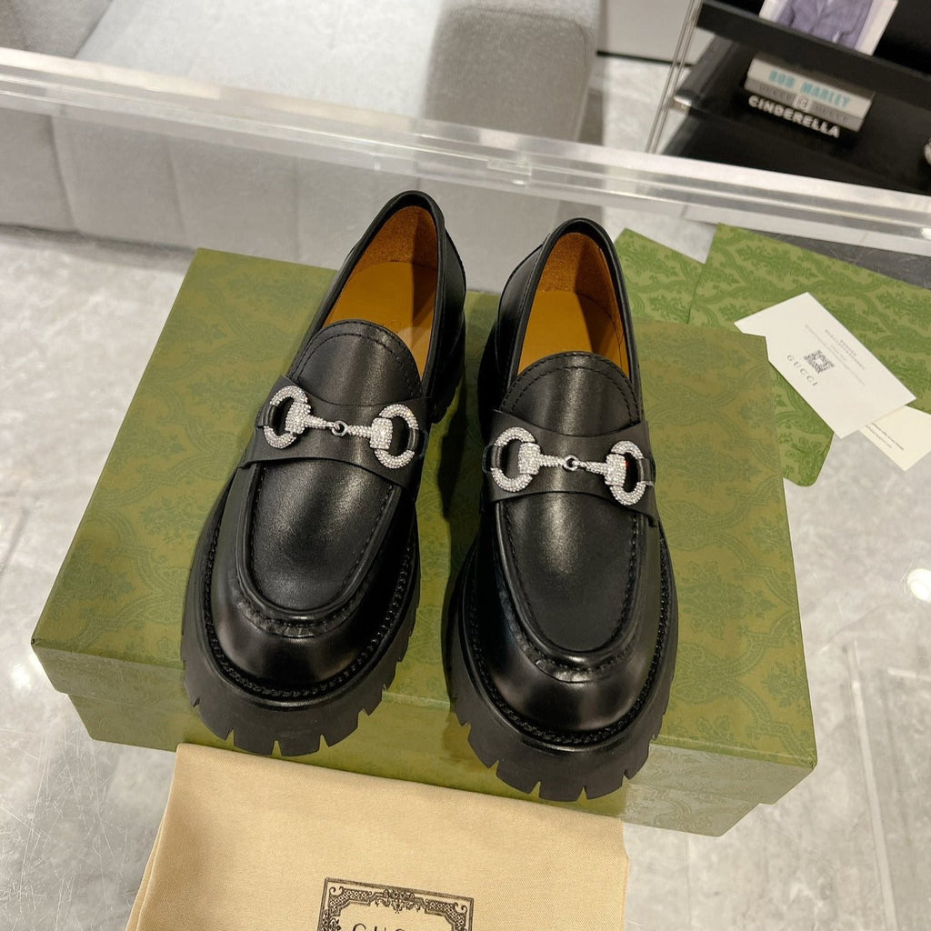 GUCCI CRYSTAL LOAFER WITH HORSEBIT BLACK CALFSKIN