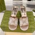 GUCCI CRYSTALS HIGH SANDAL CREAM CANVAS