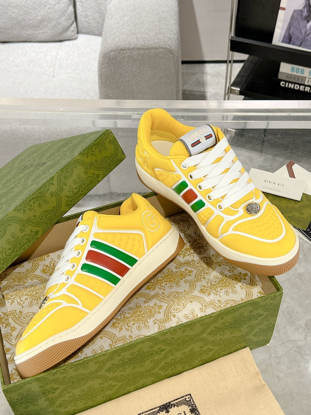 GUCCI SNEAKER IN BRIGHT YELLOW MIX COLORFUL CALFSKIN