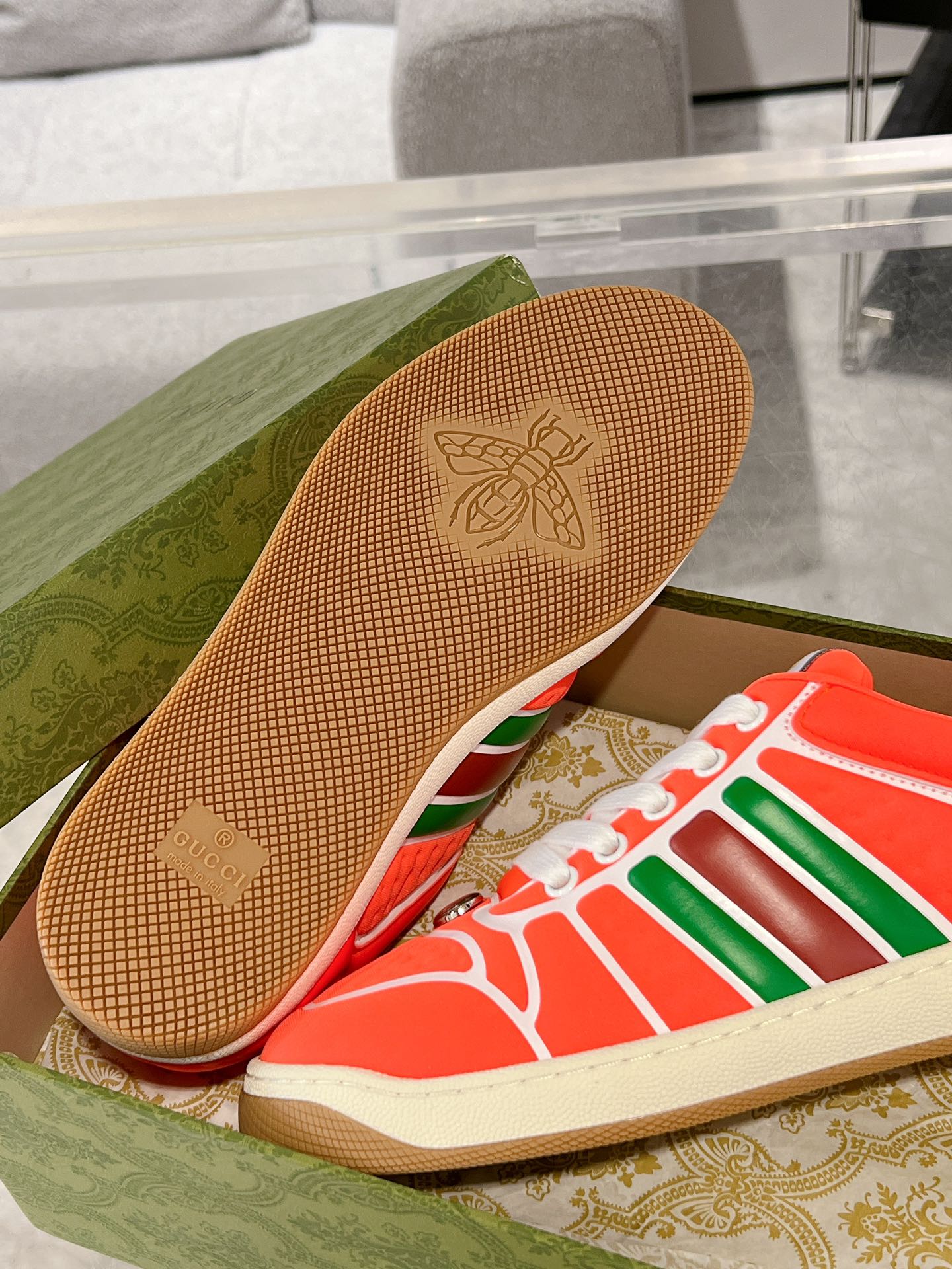 GUCCI SNEAKER IN ROSE RED MIX COLORFUL CALFSKIN