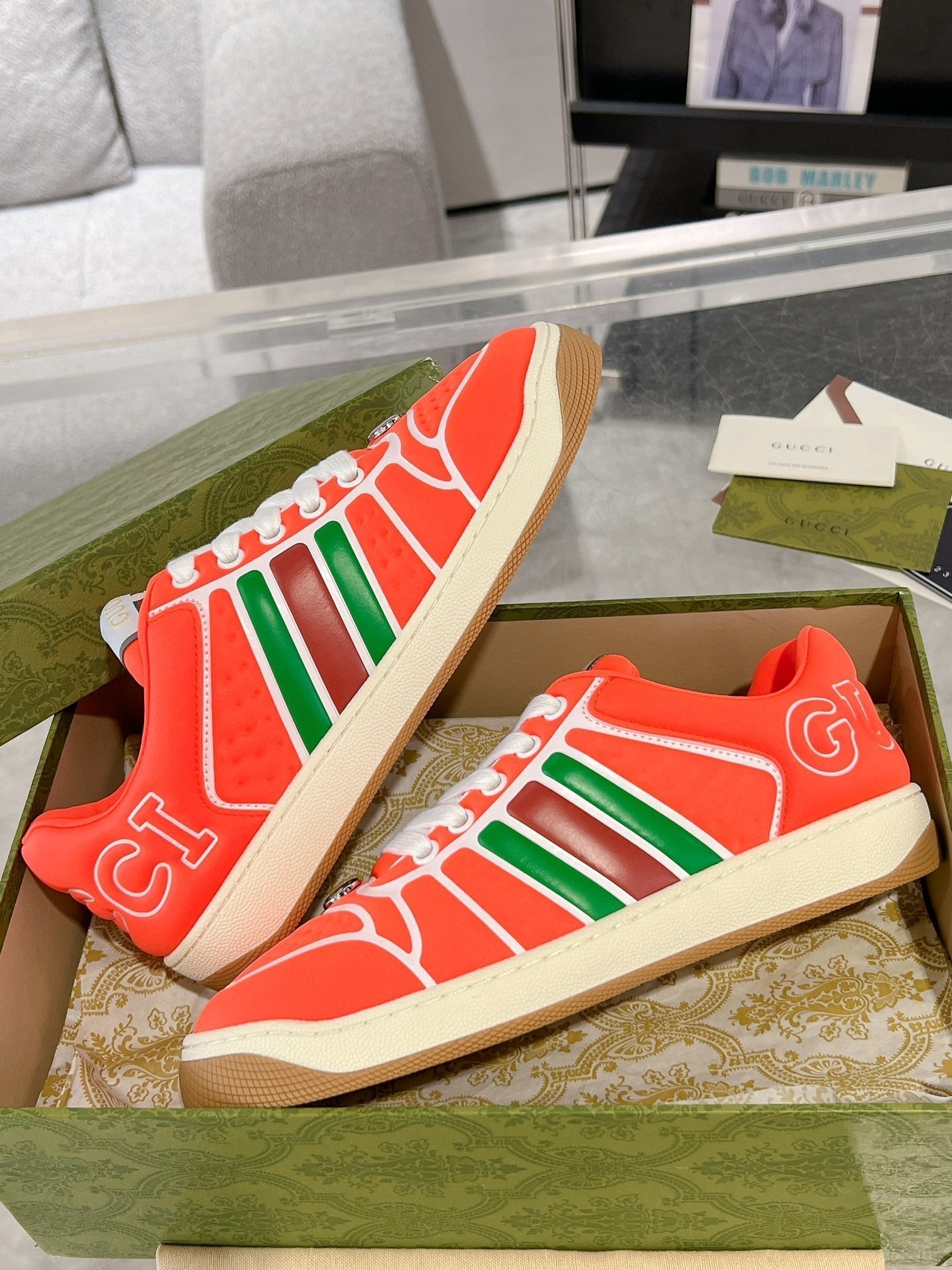 GUCCI SNEAKER IN ROSE RED MIX COLORFUL CALFSKIN