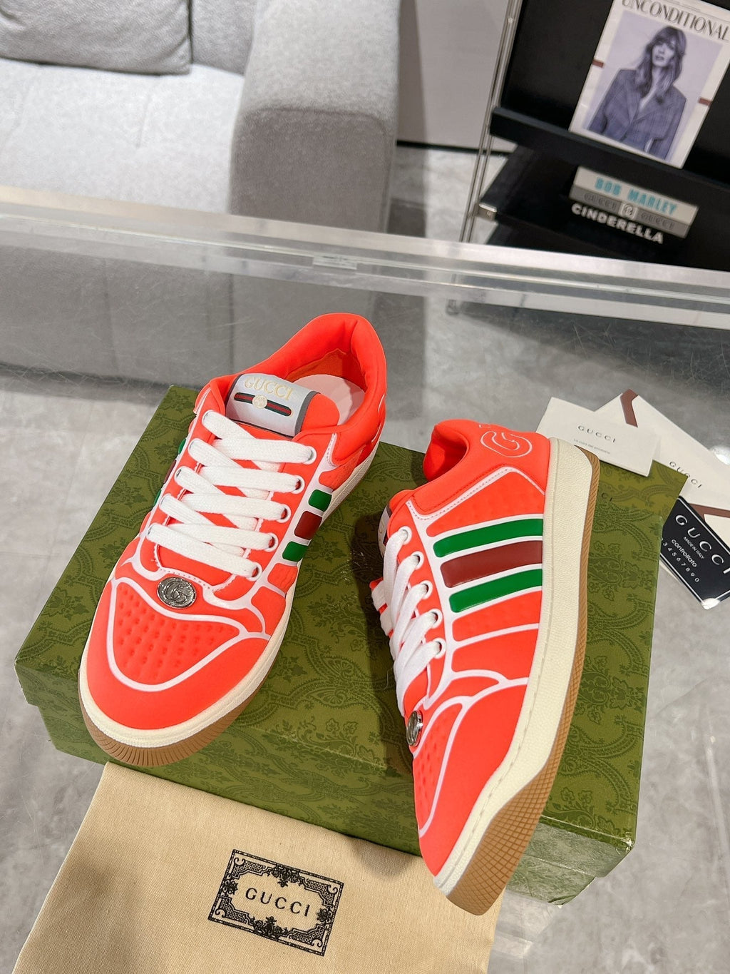 GUCCI SNEAKER IN ROSE RED MIX COLORFUL CALFSKIN