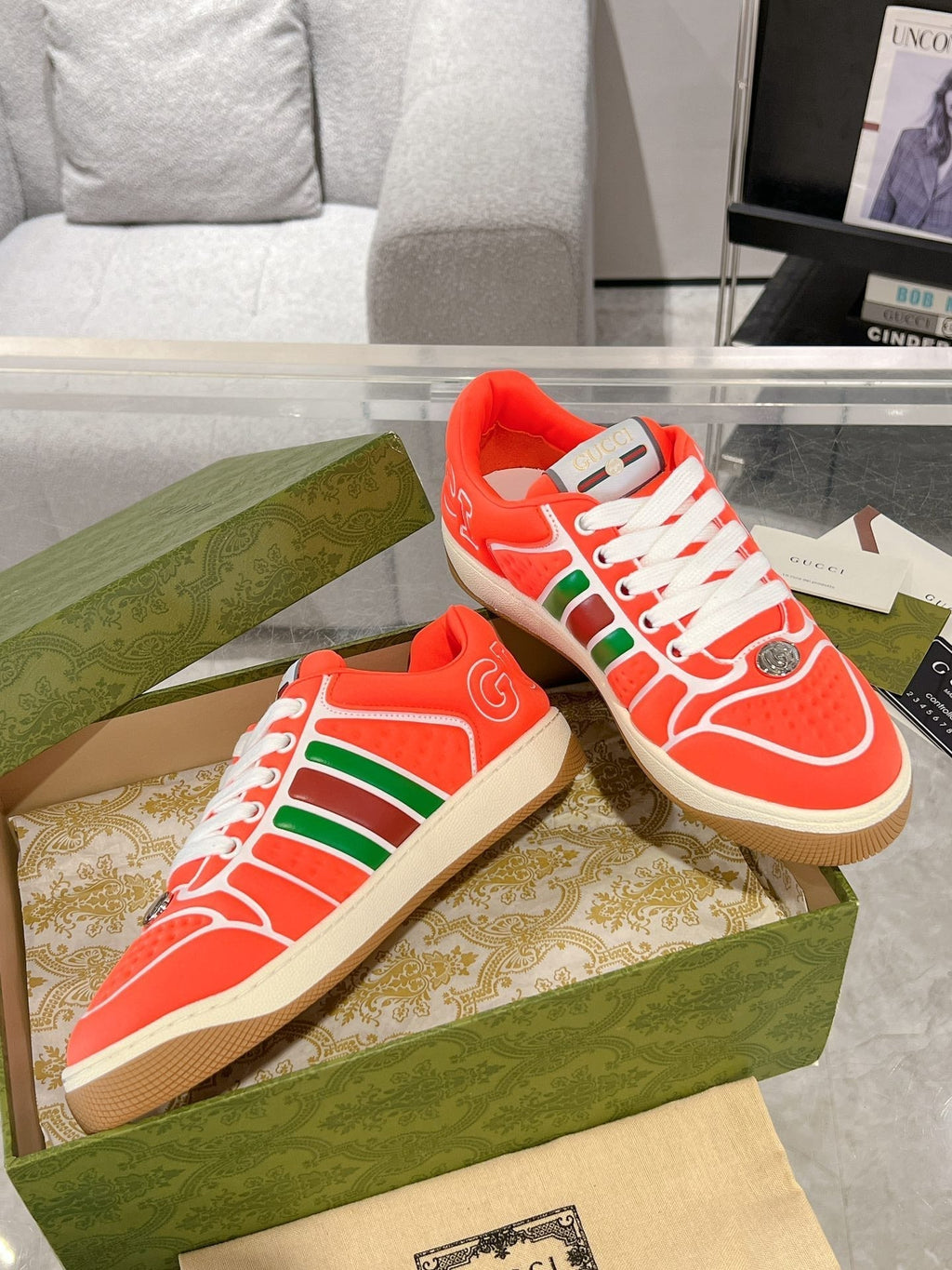 GUCCI SNEAKER IN ROSE RED MIX COLORFUL CALFSKIN