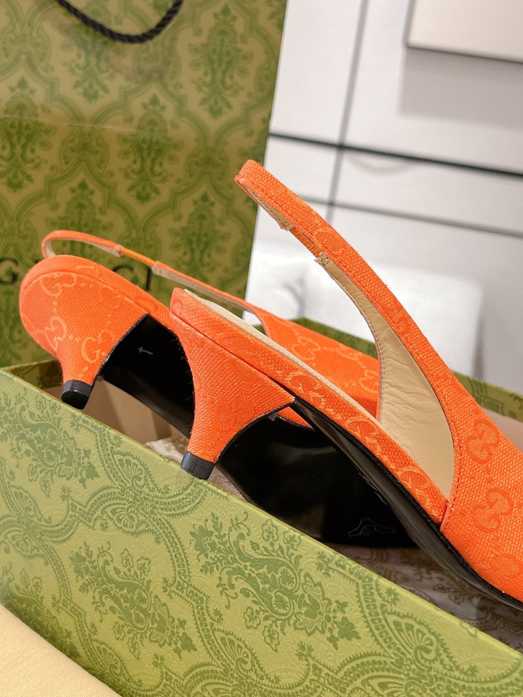 GUCCI MID-HEELED SLINGBACK 4.5 CM IN ORANGE CANVAS