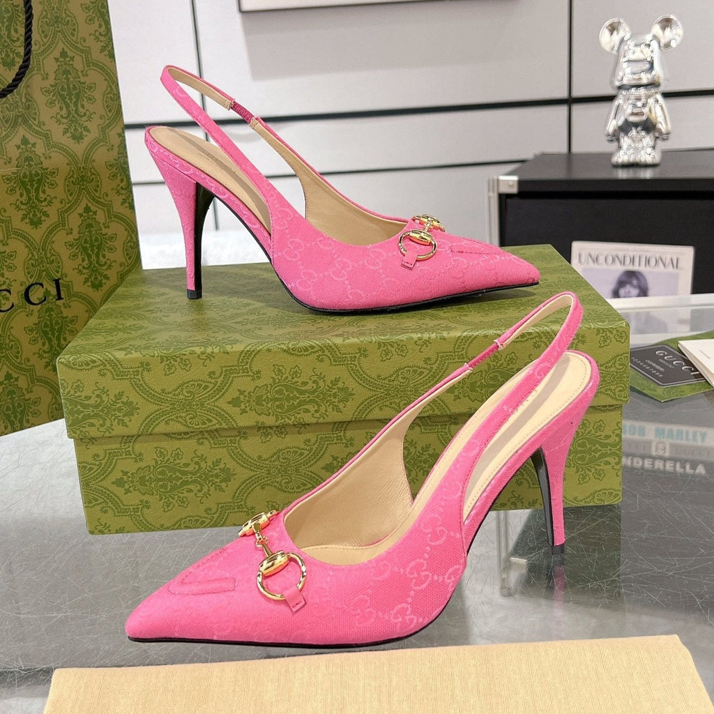 GUCCI HORSEBIT SLINGBACK 105 IN PINK CANVAS