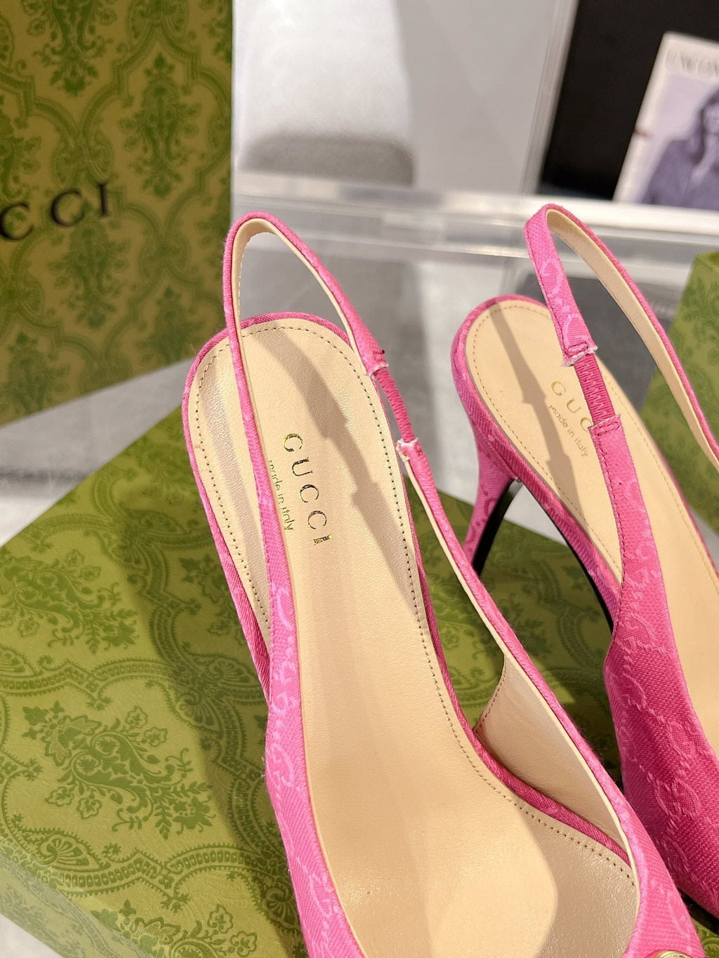 GUCCI HORSEBIT SLINGBACK 105 IN PINK CANVAS