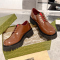 GUCCI LACE-UP LOAFER WITH WEB IN CARAMEL BROWN SHINY LEATHER