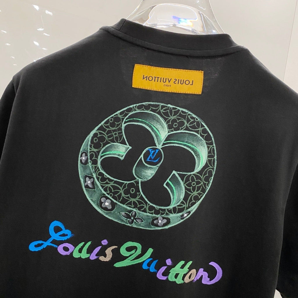 LOUIS VUITTON LV T-SHIRT BLACK COTTON HAND-PAINTED LOGO 238850