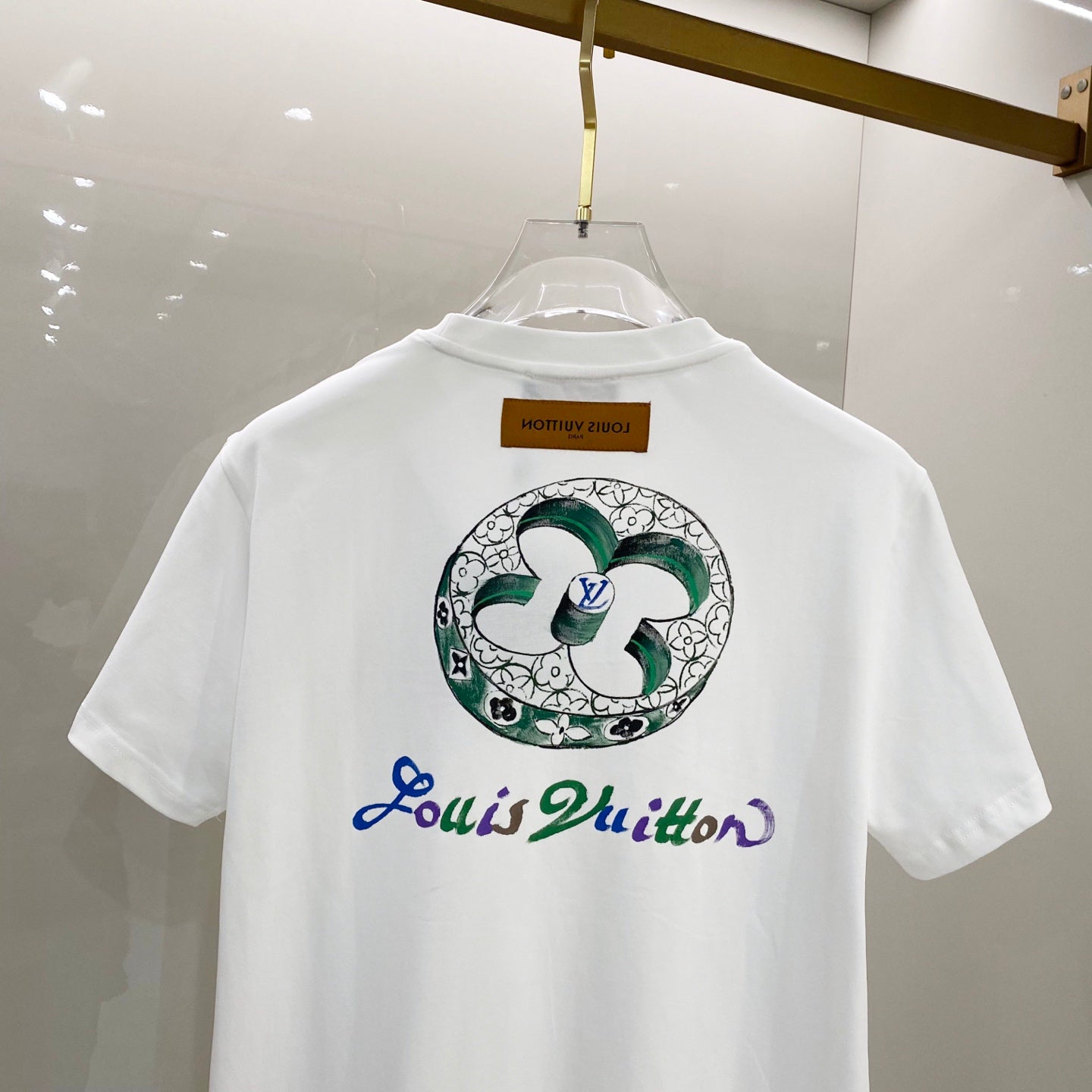 LOUIS VUITTON LV T-SHIRT WHITE COTTON HAND-PAINTED LOGO 238851