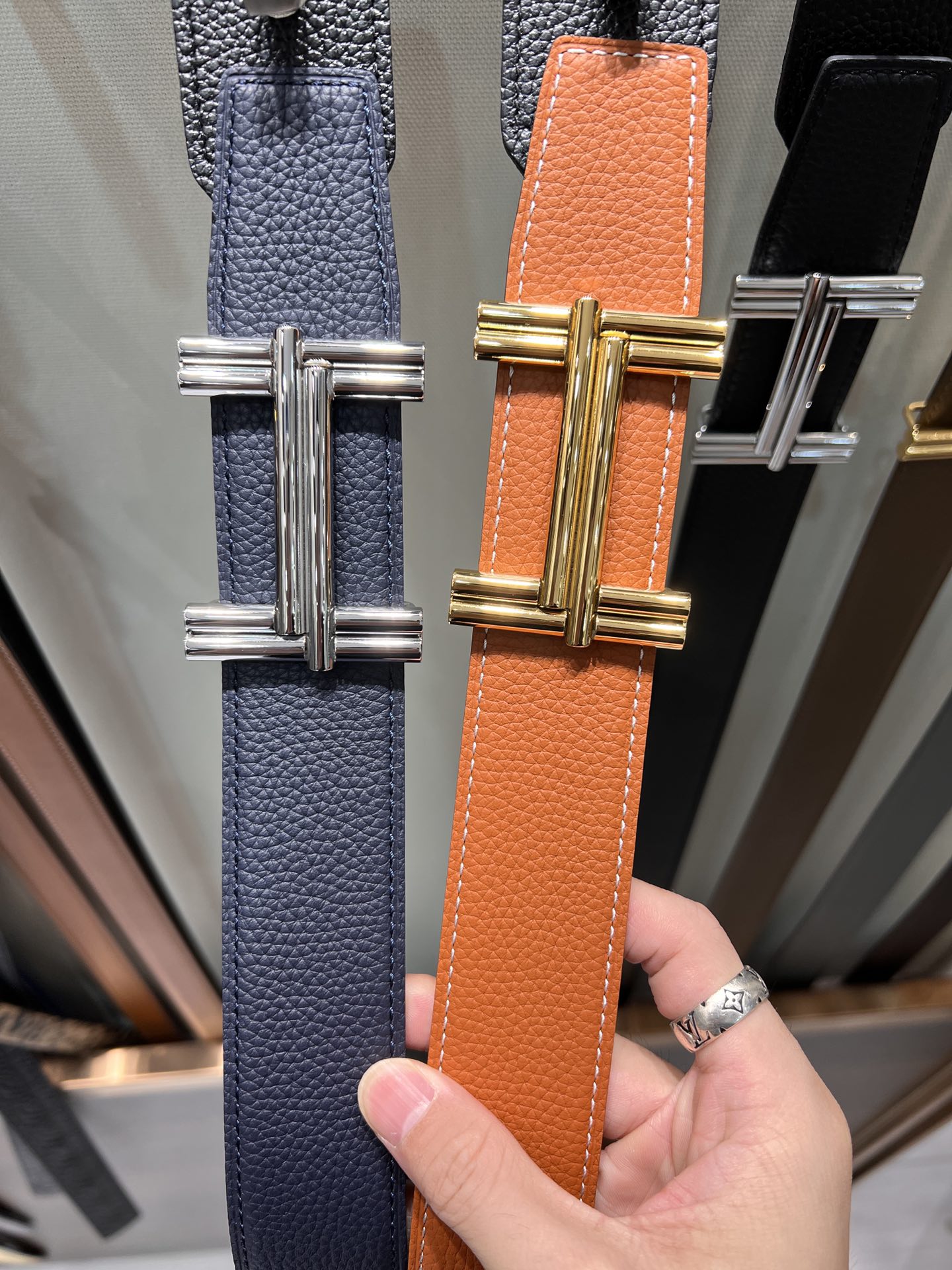 HERMES TRAVERSE BELT BUCKLE & REVERSIBLE BRONZE BROWN LEATHER STRAP 38 MM GOLD HARDWARE