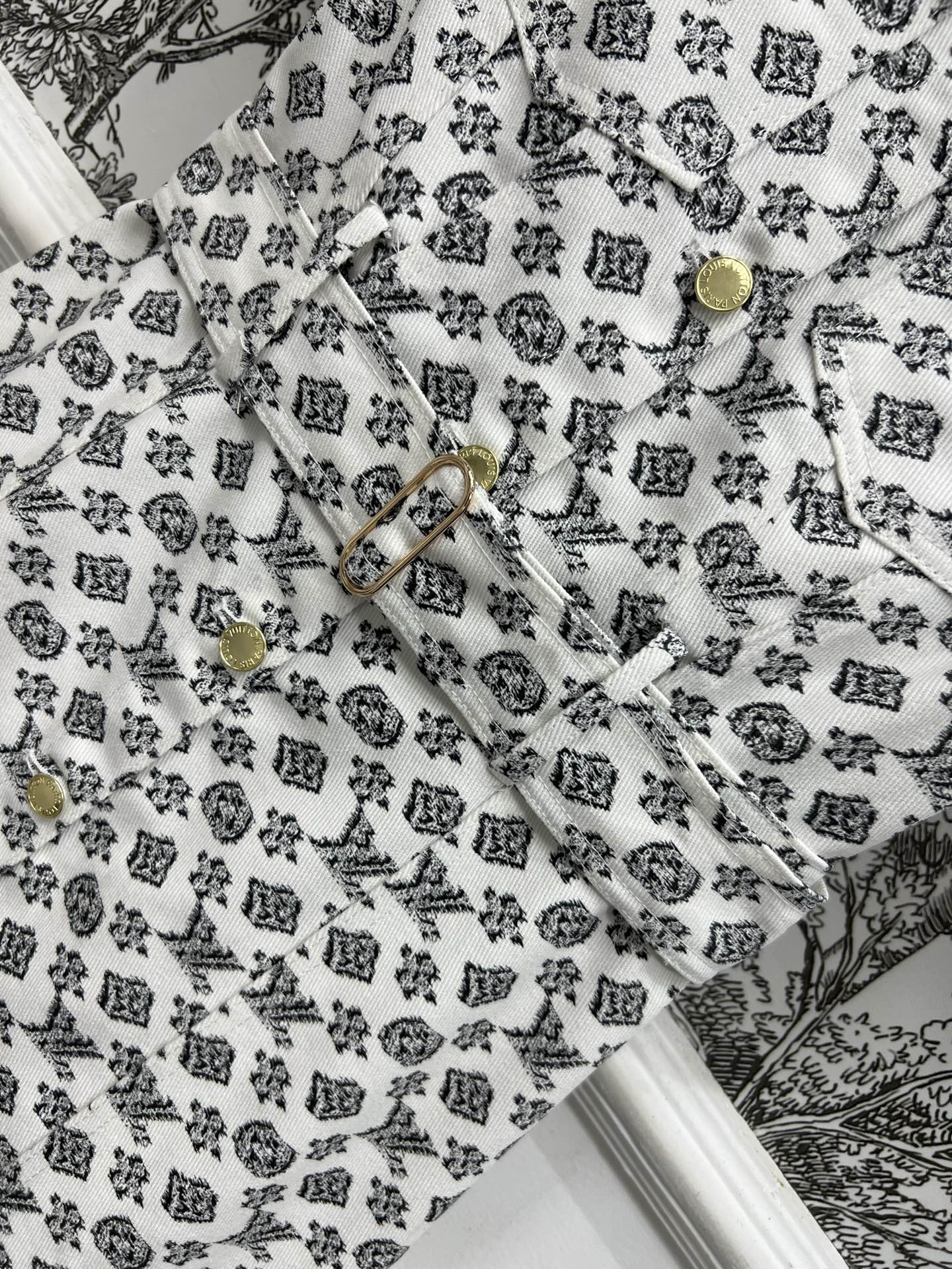 LOUIS VUITTON LV JACQUARD PATTERN ROUND NECK DENIM DRESS 274622
