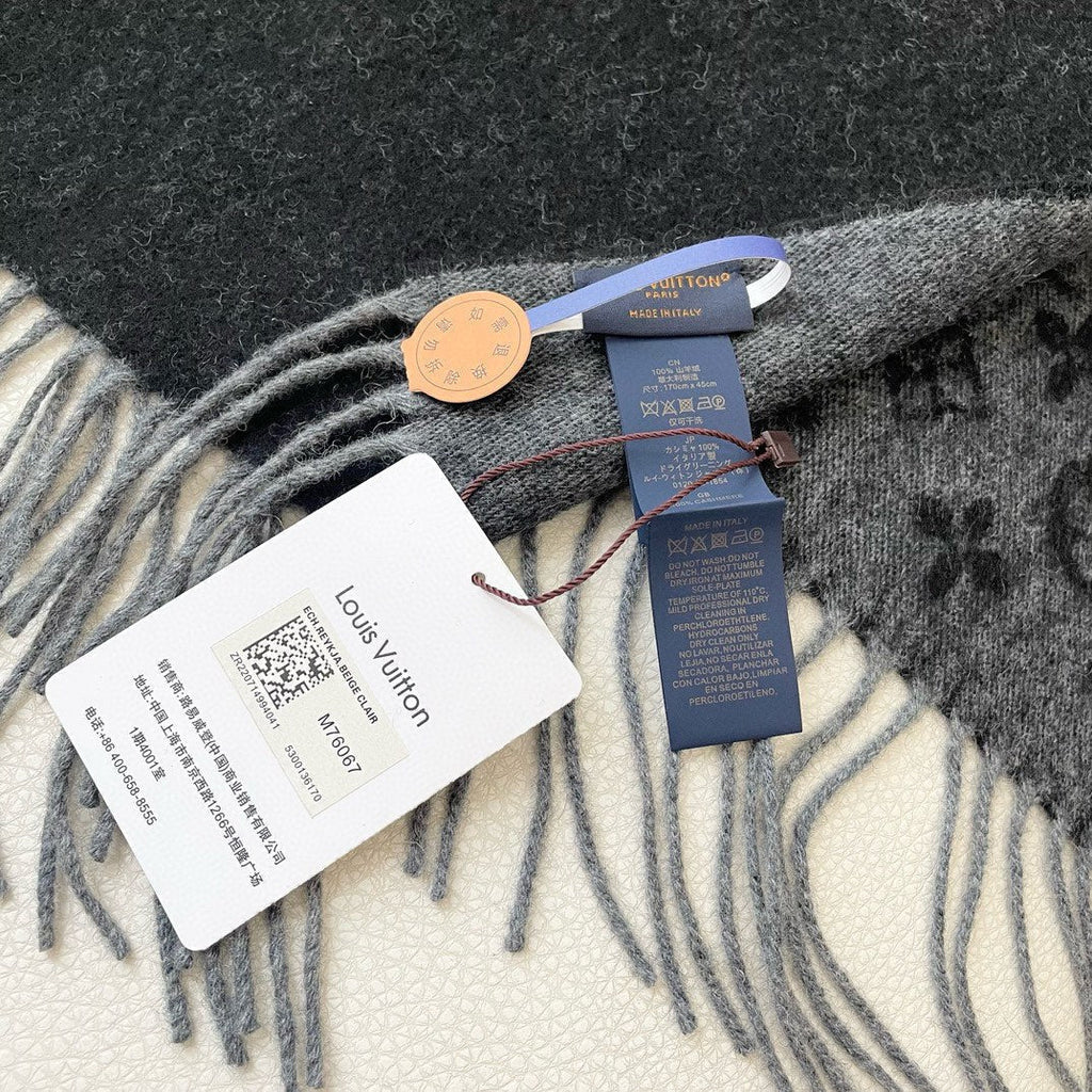 LOUIS VUITTON MONOGRAM GRADIENT 180 CM SCARF BLACK CASHMERE 392957