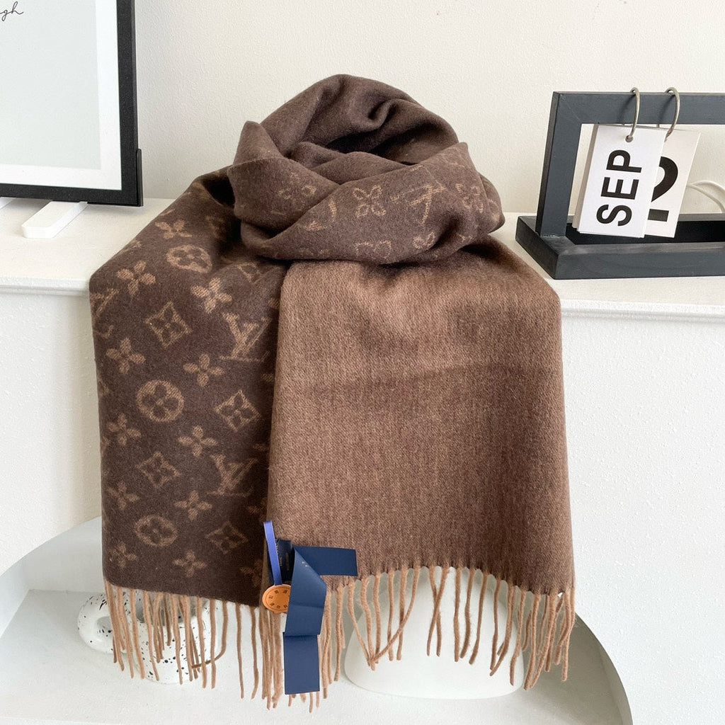 LOUIS VUITTON MONOGRAM GRADIENT 180 CM SCARF CHOCOLATE BROWN CASHMERE 392958
