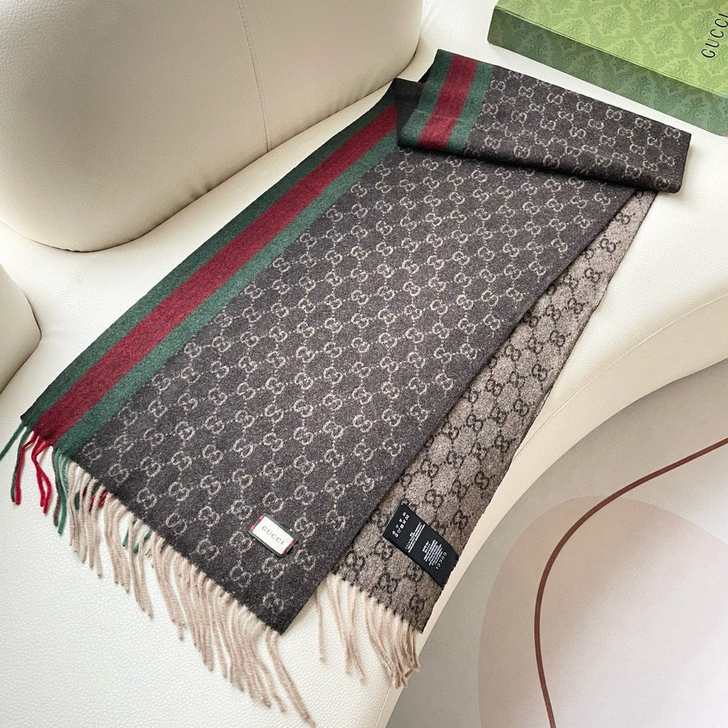 GUCCI SCARF 200 CM IN DARK BROWN MONOGRAM CASHMERE 399765