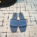 GUCCI SLIDE SANDAL WITH  SCRIPT TEAL DENIM