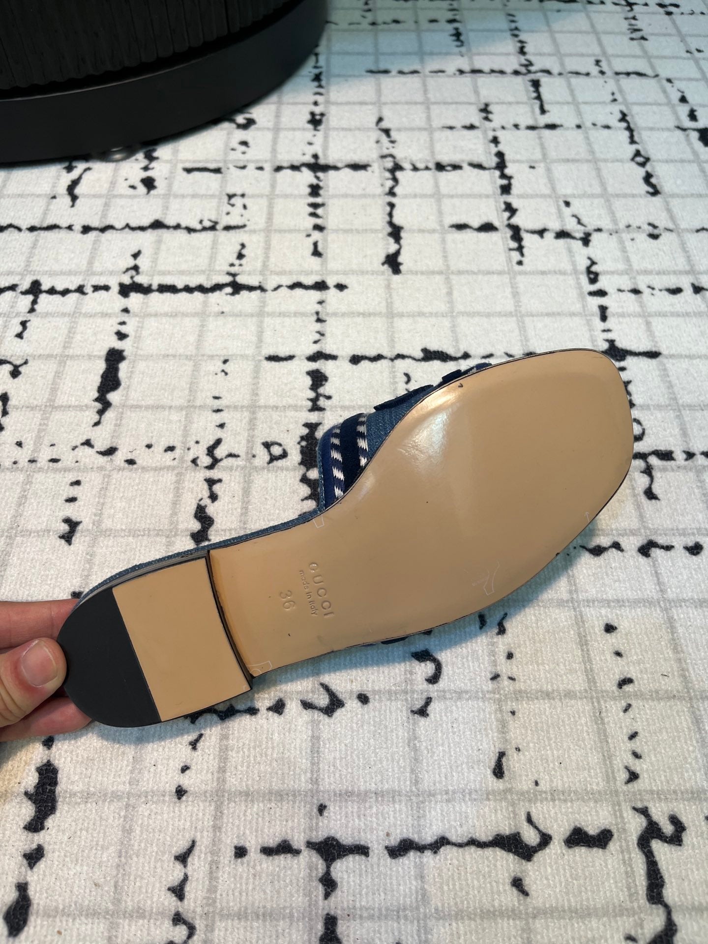 GUCCI SLIDE SANDAL WITH  SCRIPT AEGEAN DENIM