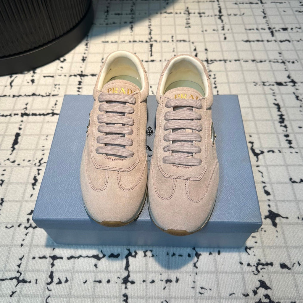 PRADA TRIANGLE LOGO SNEAKERS PASTEL PINK SUEDE
