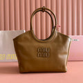 MIUHOBO TOTE 28 IN BROWN CALFSKIN FABRIC LINING GOLD LOCK
