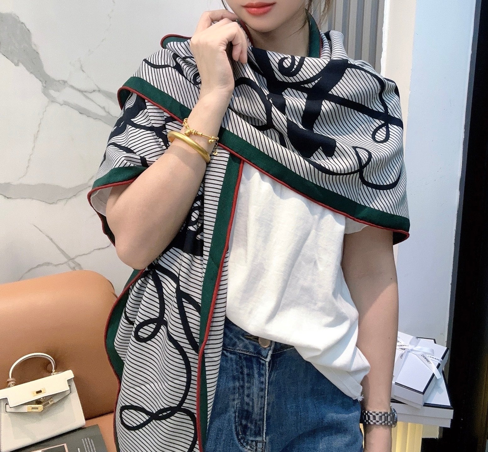 HERMES HERMES 25S SCARF 140 IN CASERE SILK 854530