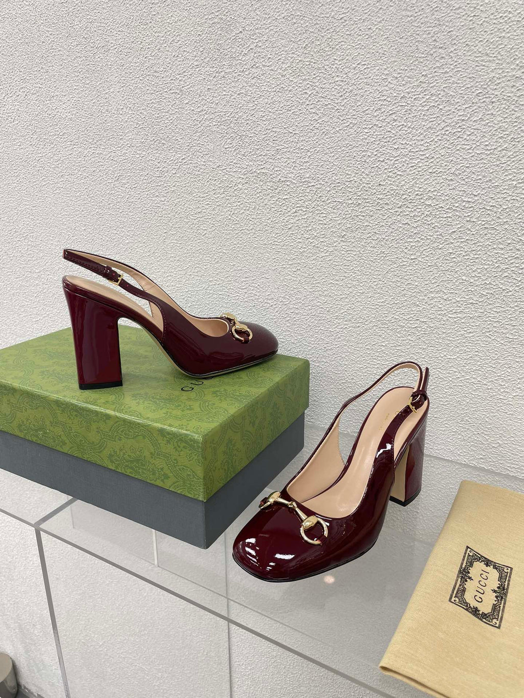 GUCCI WOMEN'S HORSEBIT SLINGBACK 95MM IN WINE RED CALFSKIN