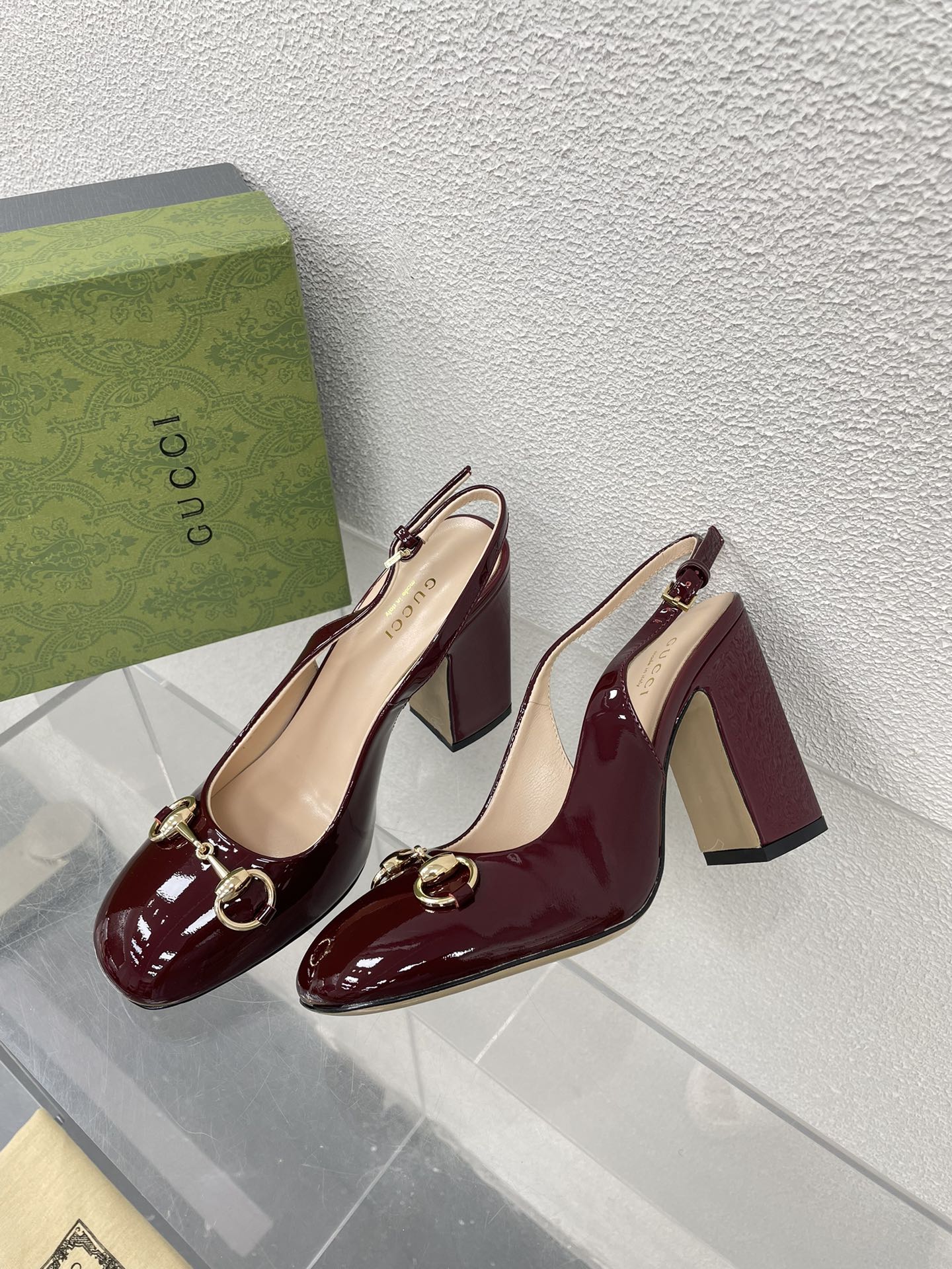 GUCCI WOMEN'S HORSEBIT SLINGBACK 95MM IN WINE RED CALFSKIN