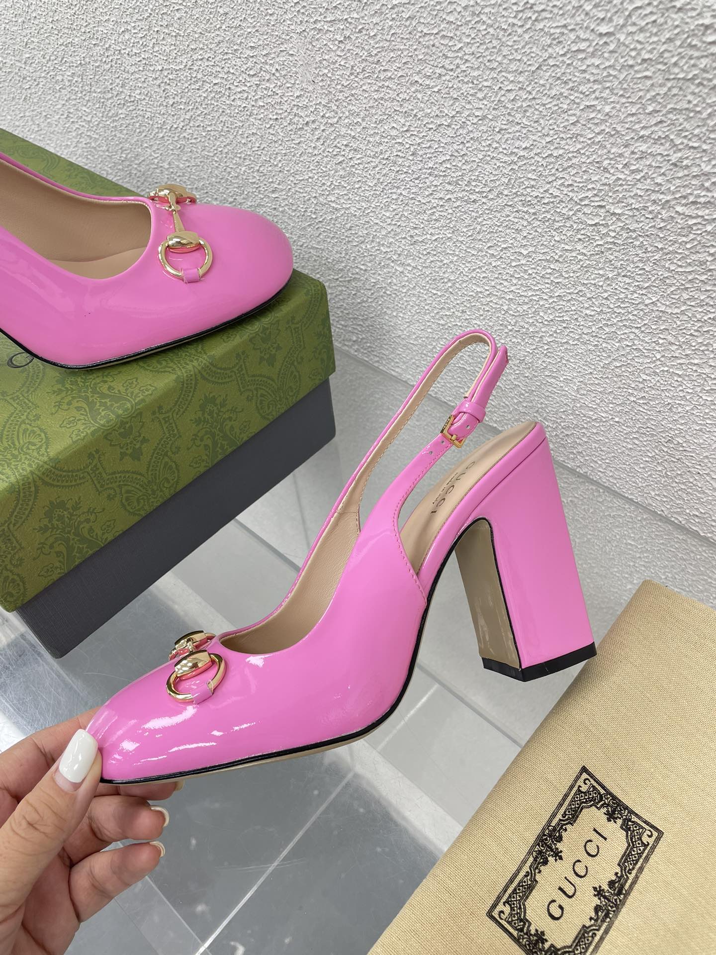 GUCCI WOMEN'S HORSEBIT SLINGBACK 95MM IN FUSICA PINK CALFSKIN