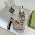 GUCCI WOMEN'S HORSEBIT PLATFORM LOAFER SLINGBACK IN TAN BEIGE CANVAS