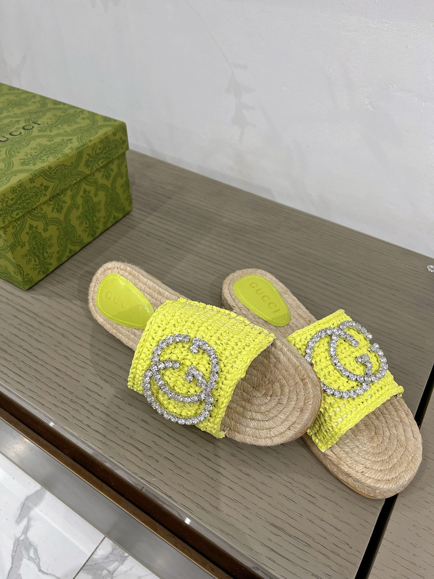 GUCCI INTERLOCKING G ESPADRILLE LEMON FABRIC