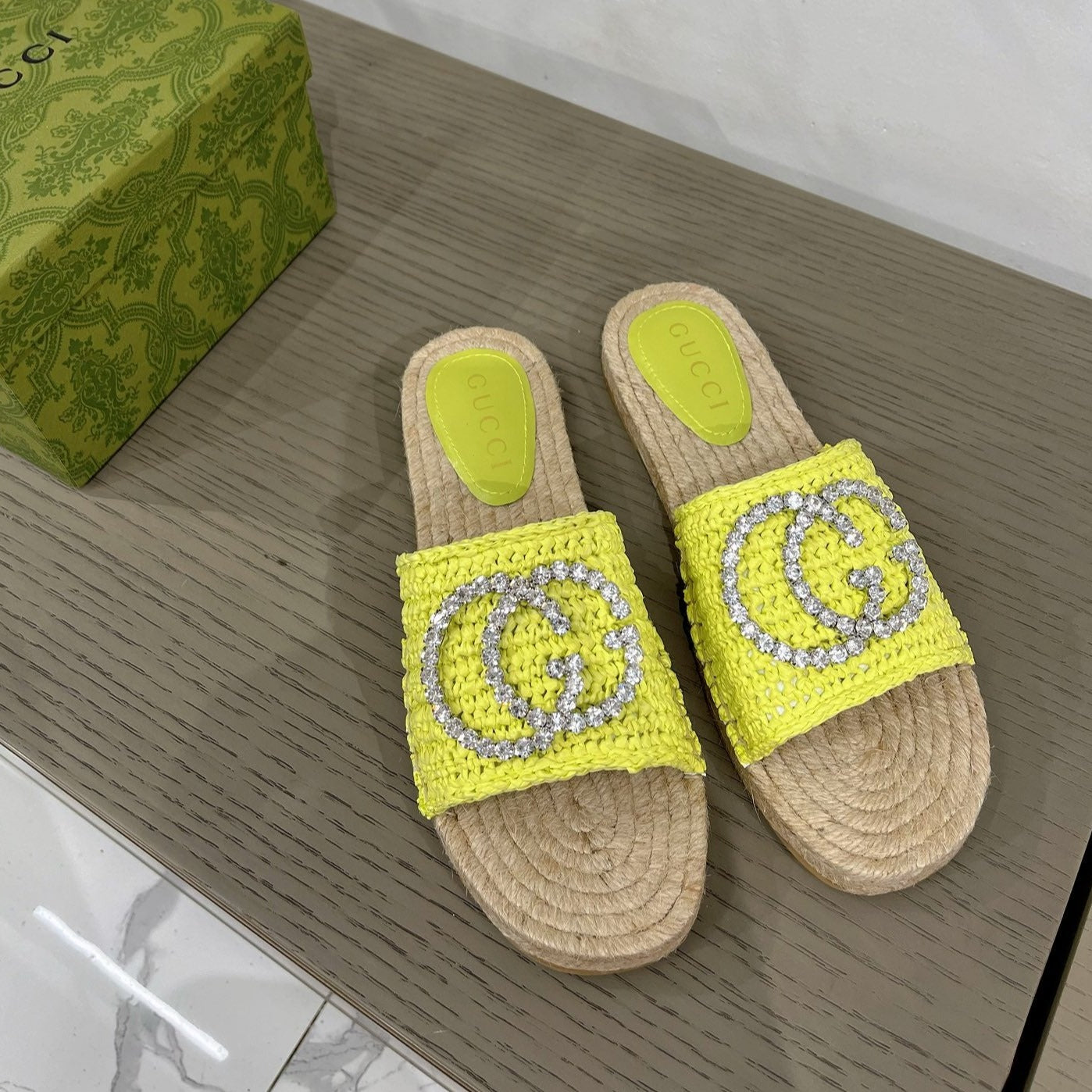 GUCCI INTERLOCKING G ESPADRILLE LEMON FABRIC