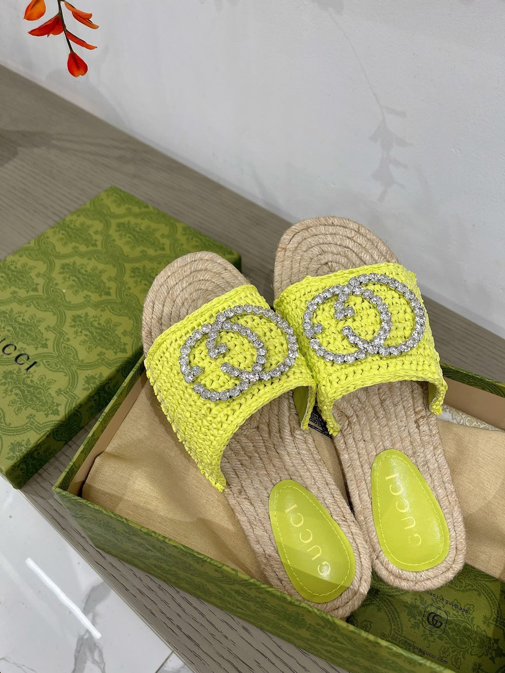 GUCCI INTERLOCKING G ESPADRILLE LEMON FABRIC