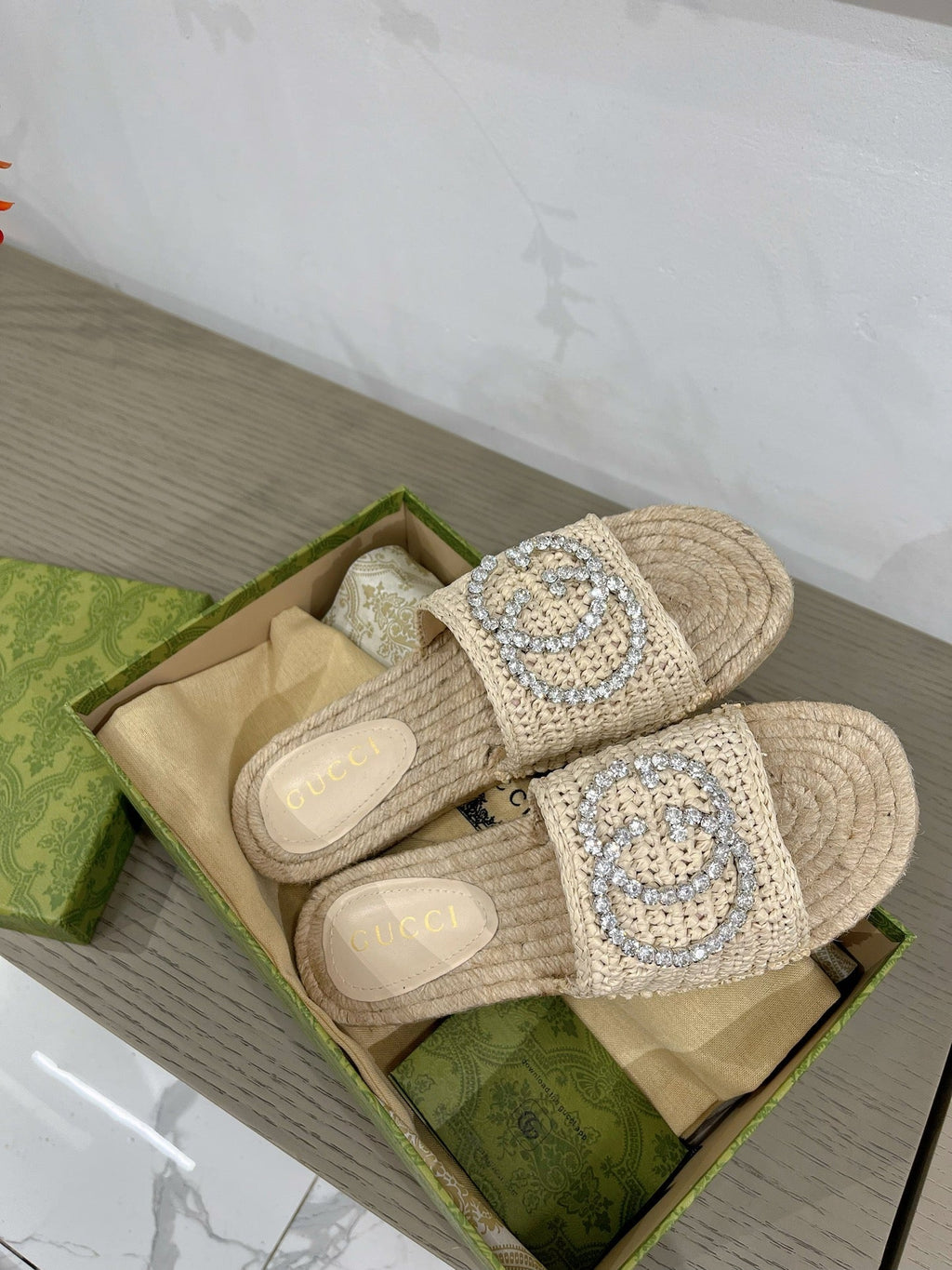 GUCCI INTERLOCKING G ESPADRILLE CREAM FABRIC