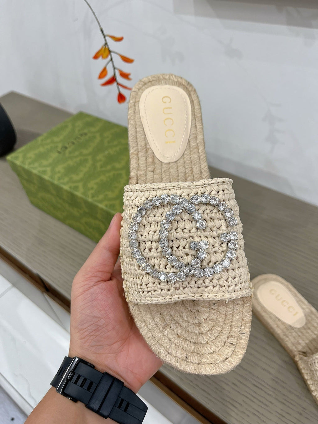 GUCCI INTERLOCKING G ESPADRILLE CREAM FABRIC