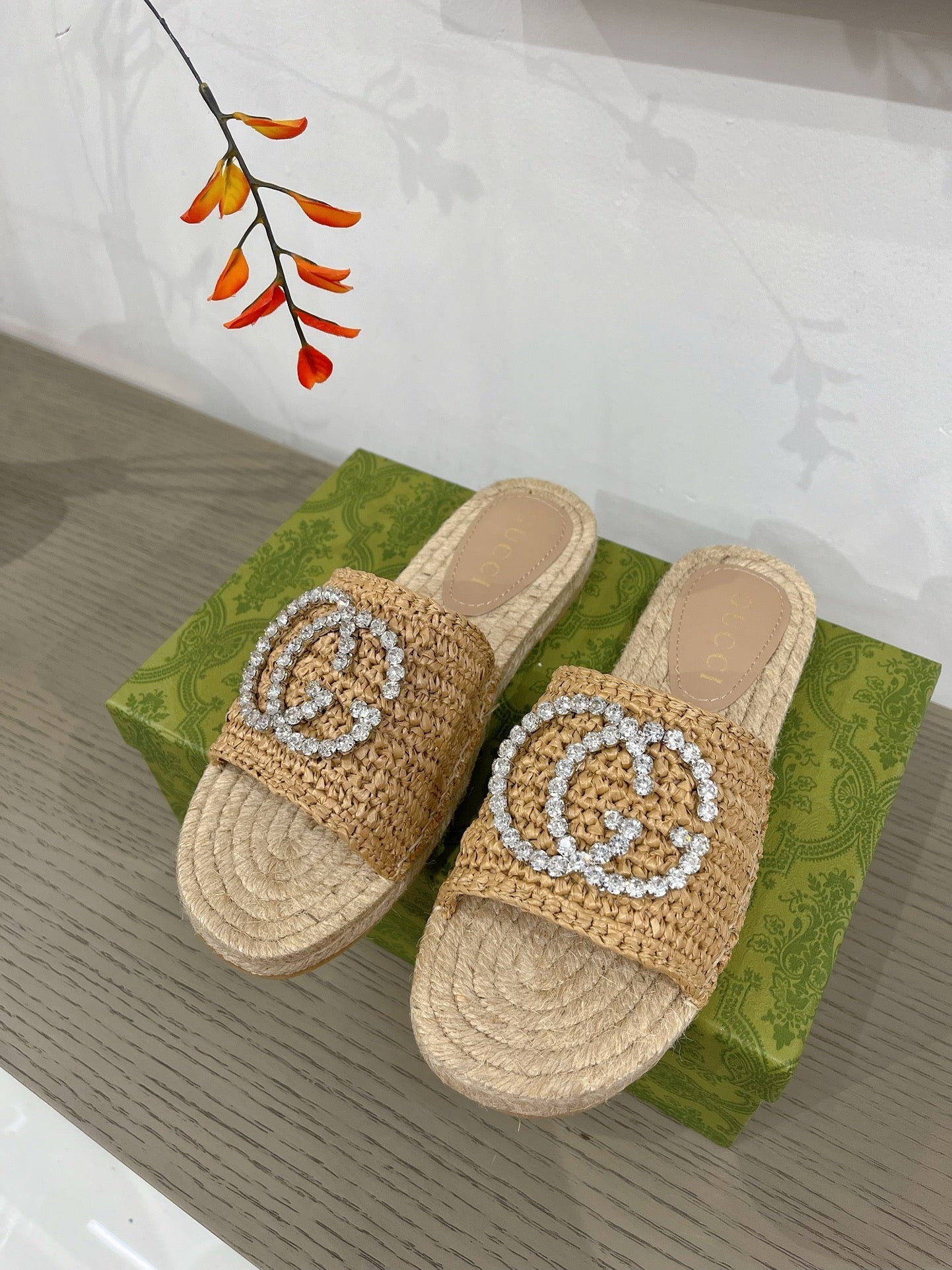 GUCCI INTERLOCKING G ESPADRILLE COPPER FABRIC