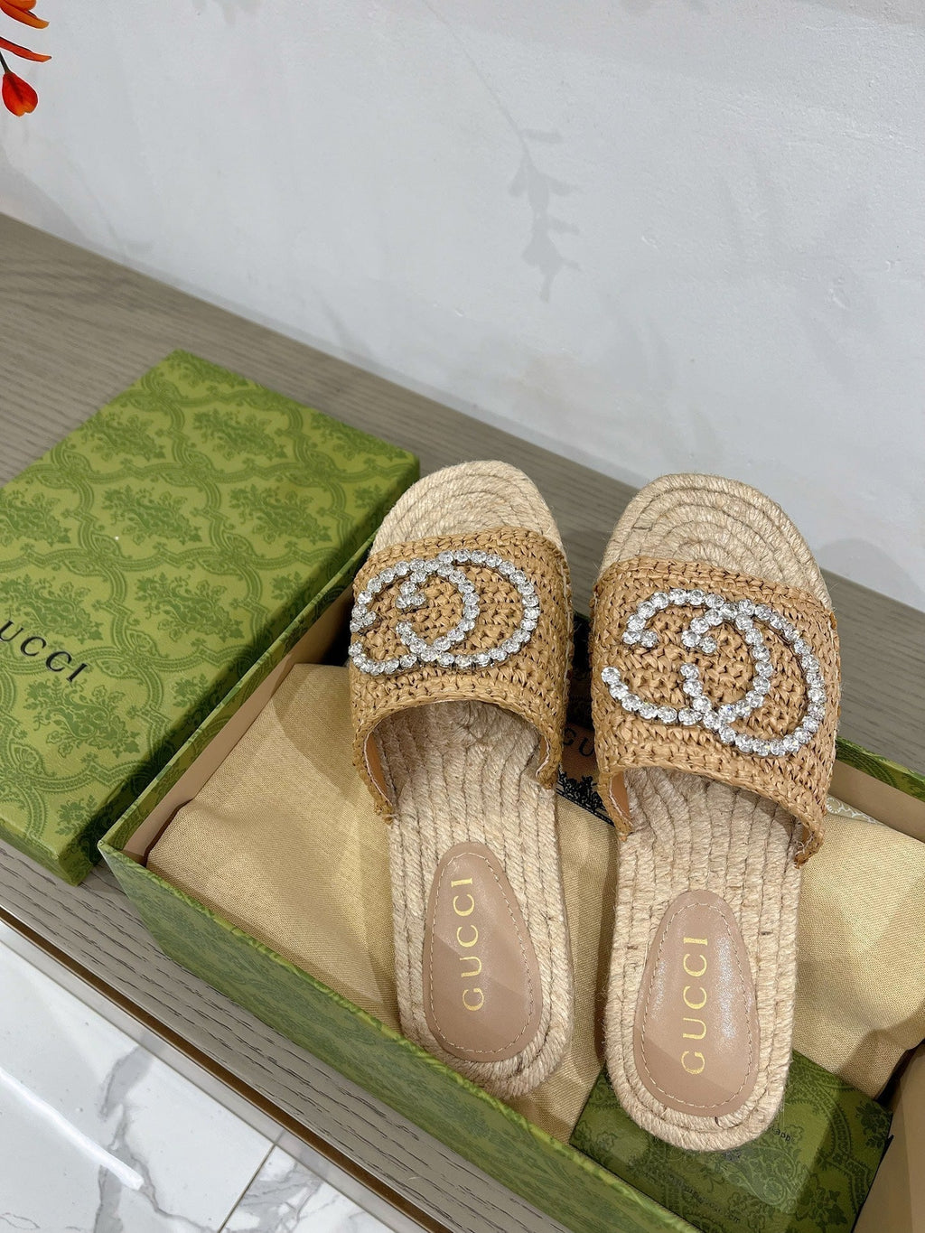 GUCCI INTERLOCKING G ESPADRILLE COPPER FABRIC