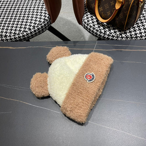 BEANIE HAT IN BEIGE MIX CAMEL BROWN WOOL AND RABBIT FUR 437687