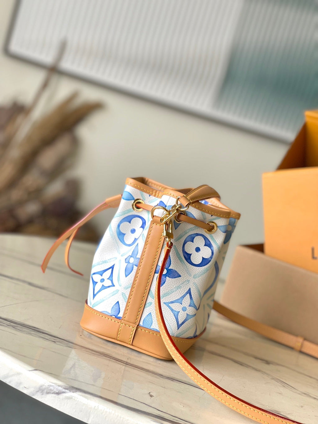 LOUIS VUITTON NANO NOÉ 16 IN LAGOON BLUE MONOGRAM TILES CANVAS