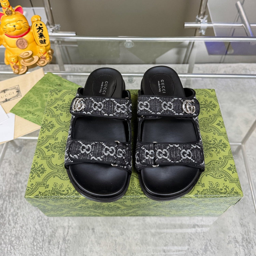 GUCCI SANDALS IN BLACK FABRIC AND CALFSKIN WITH SILVER HARDWARE