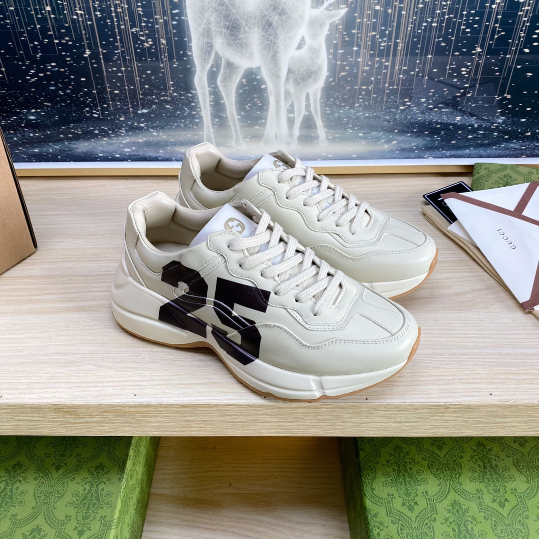 GUCCI COUPLE TRAINER WHITE CALFSKIN WITH ICON 25
