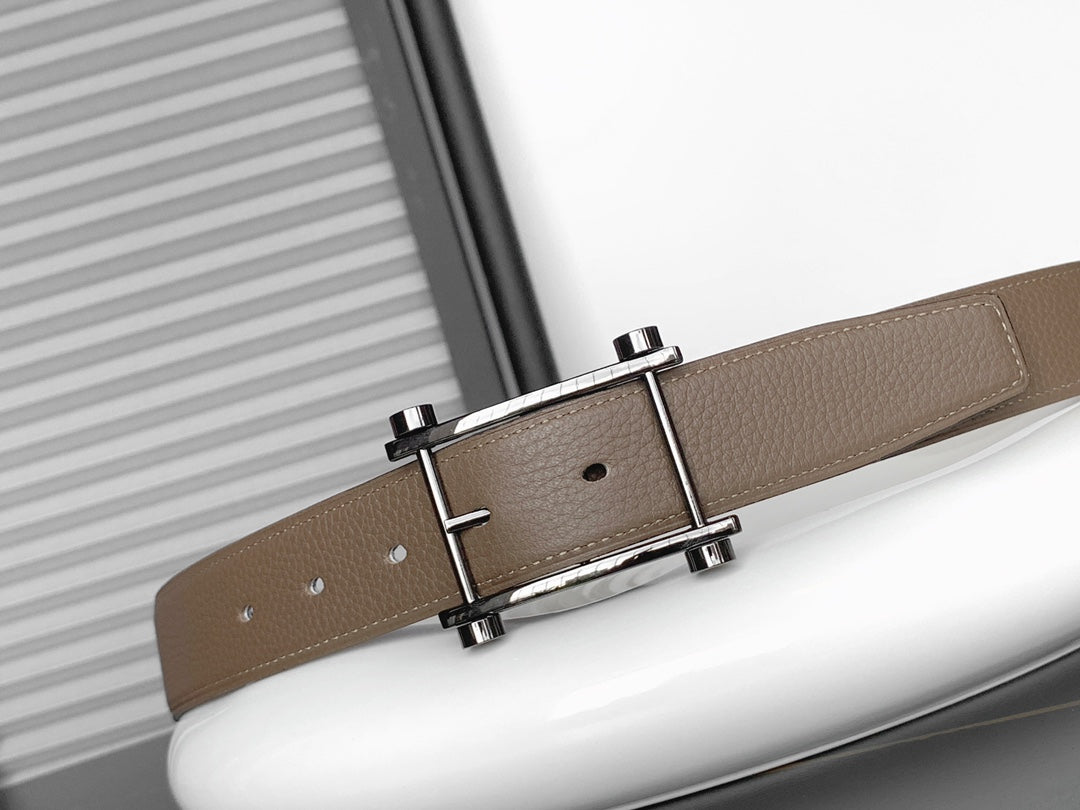 HERMES REVERSIBLE BLACK AND CAMEL BROWN LEATHER STRAP 32 MM SILVER HARDWARE