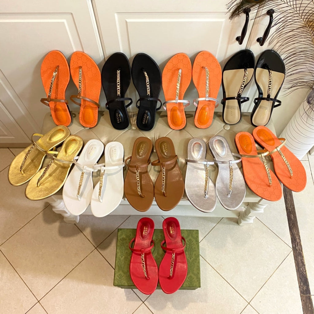 GUCCI SIGNORINA THONG SANDALS IN ORANGE MIX SILVER SHEEPSKIN