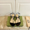 GUCCI SIGNORINA THONG SANDALS IN BLACK MIX BEIGE SHEEPSKIN