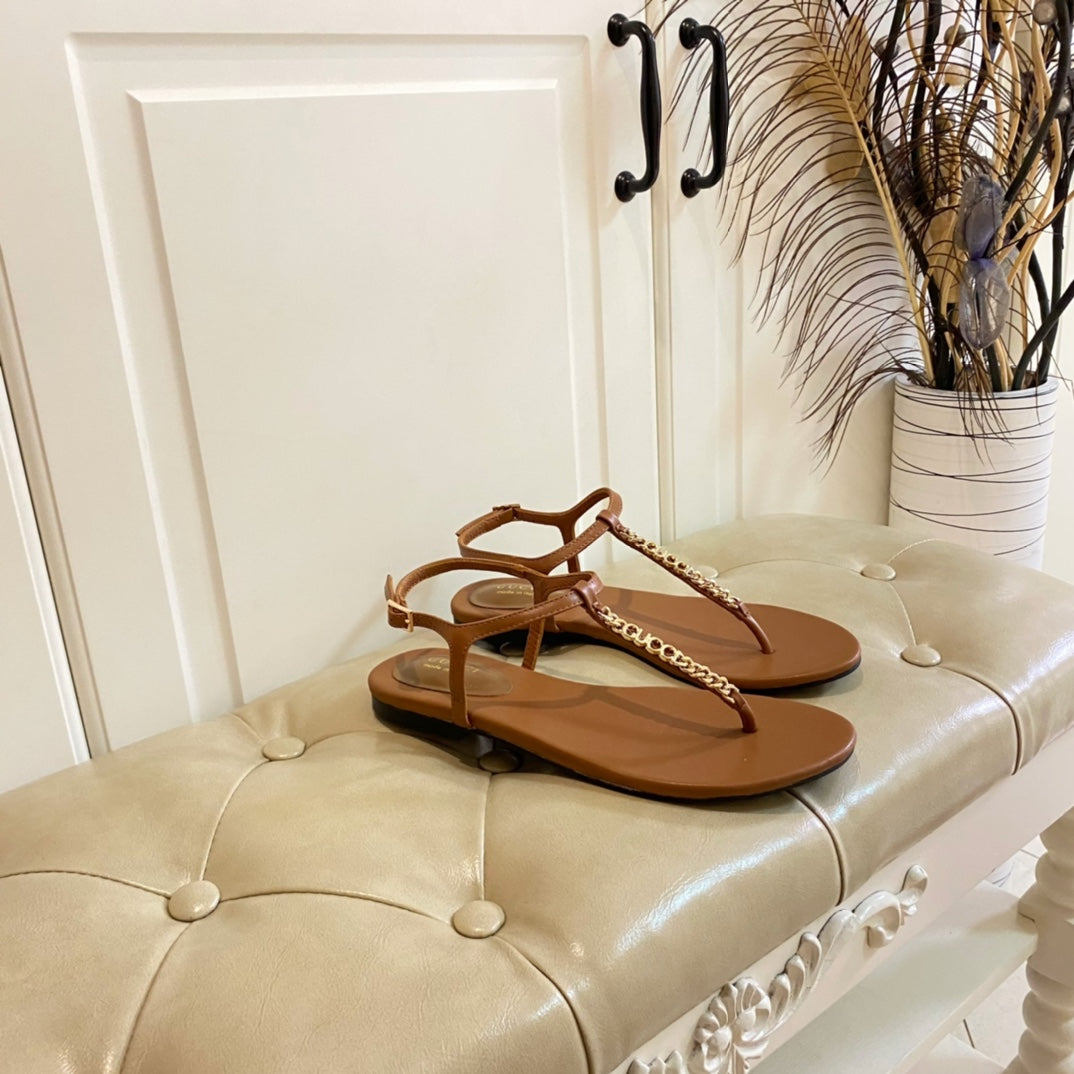 GUCCI SIGNORINA THONG SANDALS IN BRONZE BROWN SHEEPSKIN